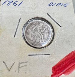 1861 Legend On Obverse Dime  Noted Very Fine By Previous Owner