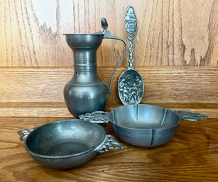 Lot Of 3 Vintage Pewter 2 Small Bowls & Pitcher