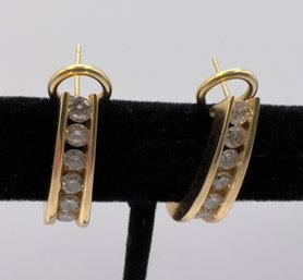 14K Gold & Diamond Locking Back Pierced Earrings
