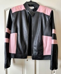 St. John Black And Pink Leather Jacket Small