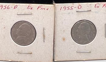 1955-D & 1956-D Nickels All Noted Extremely Fine By Previous Owner