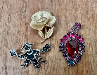 Weiss Brooch And Two Trifari Brooches