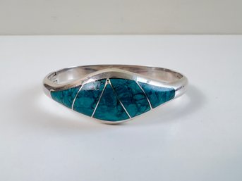 Mexico Silver And Turquoise Hinged Bracelet