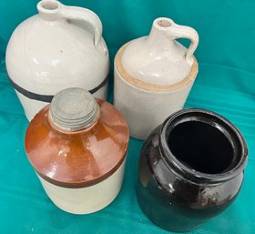 3 Vintage Clay Jugs And A Beanpot