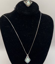 925 Sterling Necklace With Opal Looking Stone In Necklace & Ring
