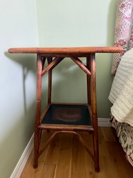 Vintage Bamboo Side Table With Painted Top And Shelves
