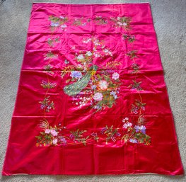 Vintage Silk Embroidered Tapestry With Peacock