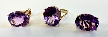 14k Amethyst  Ring And Earrings Set