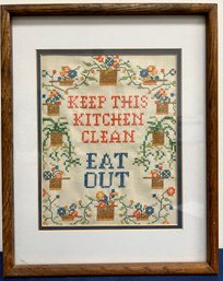 Keep This Kitchen Clean Framed Embroidered Piece