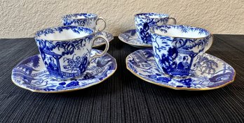 Royal Crown Derby Blue Mikado Set Of Four Cups And Saucers -Local Pick Up
