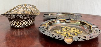 Lot Of 3 Silverplate Items, 2 Ashtrays