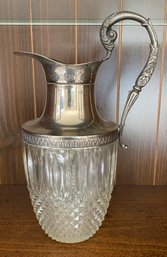 Crystal Pitcher With Silver Plate Top