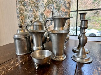 8 Pieces Of Antique And Vintage Pewter