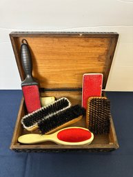 Shoe Brushes And Lint Cleaners In Wood Box