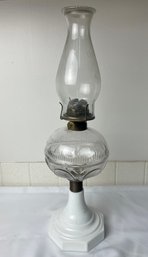 Vintage Clear And Milk Glass Oil Lamp