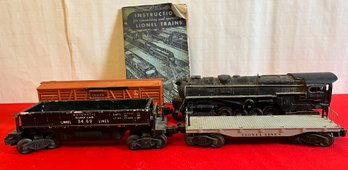 Lionel Train Engine, Boxcar, Dumpcar, Flatbed And Manual.