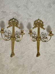 Set Of 2 Brass Candle Wall Sconces