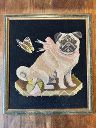 Vintage Pug Needlepoint Picture