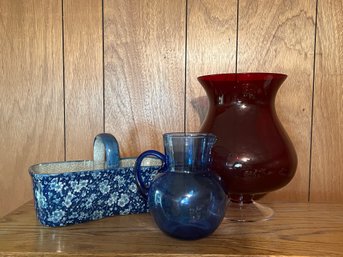 Lot Of 3 Red & Blue Decorative Items