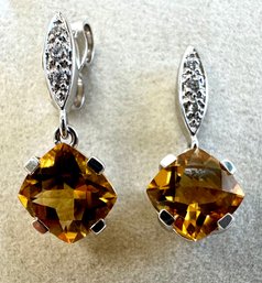 14k White Gold & Citrine Stone Earrings