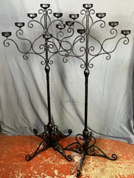 Pair Of Tall Standing Iron Candleholders.