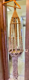 68' Long Extra Large Hanging Macrame With NW Pottery Bowl Signed