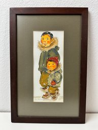 Joan Arend Kickbush Framed Watercolor Father And Son