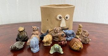 Lot Of 14 Wade England Critters And A Face Container.
