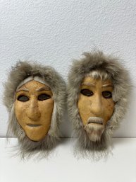Male And Female Alaskan Native Masks Leather And Fur