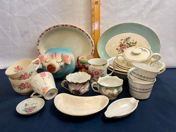Lot Of Vintage China, Serving Dishes And Piggy Bank