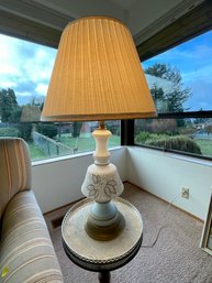 Midcentury White Table Lamp W/ Gold Paint Decor