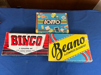 3 Vintage Board Games Bingo, Lotto, Beano All Milton Bradley