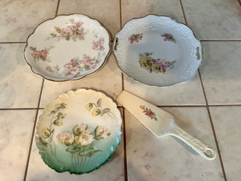 3 Antique Porcelain Plates And A Porcelain Server