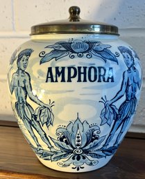 Hand Painted Delft Amphora Container.