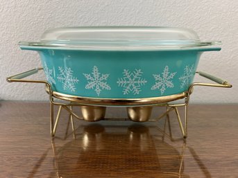 Pyrex 'Snowflake' Covered Baking Dish With Chafer Stand