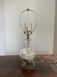 Vintage Crystal Lamp With Brass Asian Accent Base