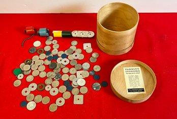 Assorted Tokens For Travel And Games In Wood Box