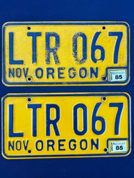 Vintage Yellow Blue Oregon License Plates