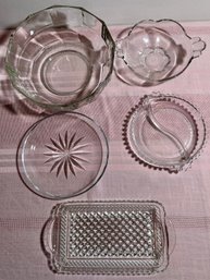 Set Of 5 Pressed Glass Serving Dishes.