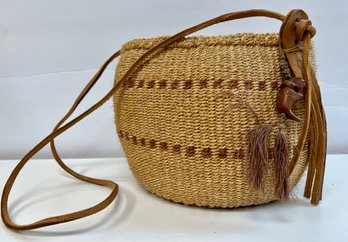 Vintage Handmade Woven Basket With Strap