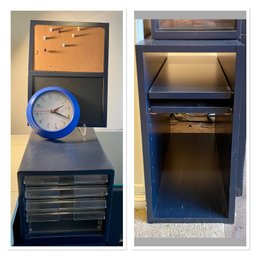 Lot Of Office Items: Monitor Box Storage Drawers, Clock Bulliten/chalk Board