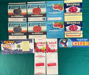 8 Vintage Original Fruit Labels.