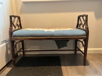 Bamboo And Needlepoint Bench Made By The Century Chair Company.
