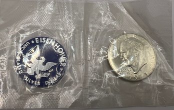 1971 Eisenhower Uncirculated Silver Dollar And Plastic Token In Package
