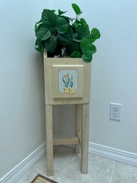 Wood Plant Stand With Ceramic Pot