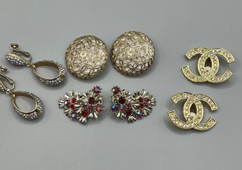 4 Pairs Of Rhinestone & Costume Earrings-some Missing Stones