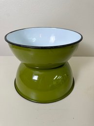 Two Vintage Green Enamel Bowls