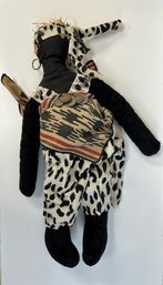 Black Corduroy Doll With Animal Print And Tribal Print Garb