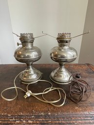 Set Of Two Silver Rayo Electrified Oil Lamps