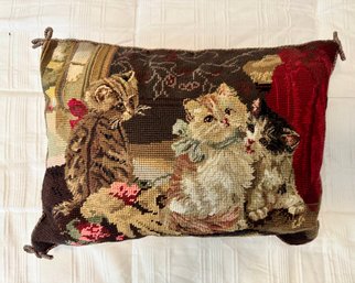 Vintage Needlepoint Cats Pillow